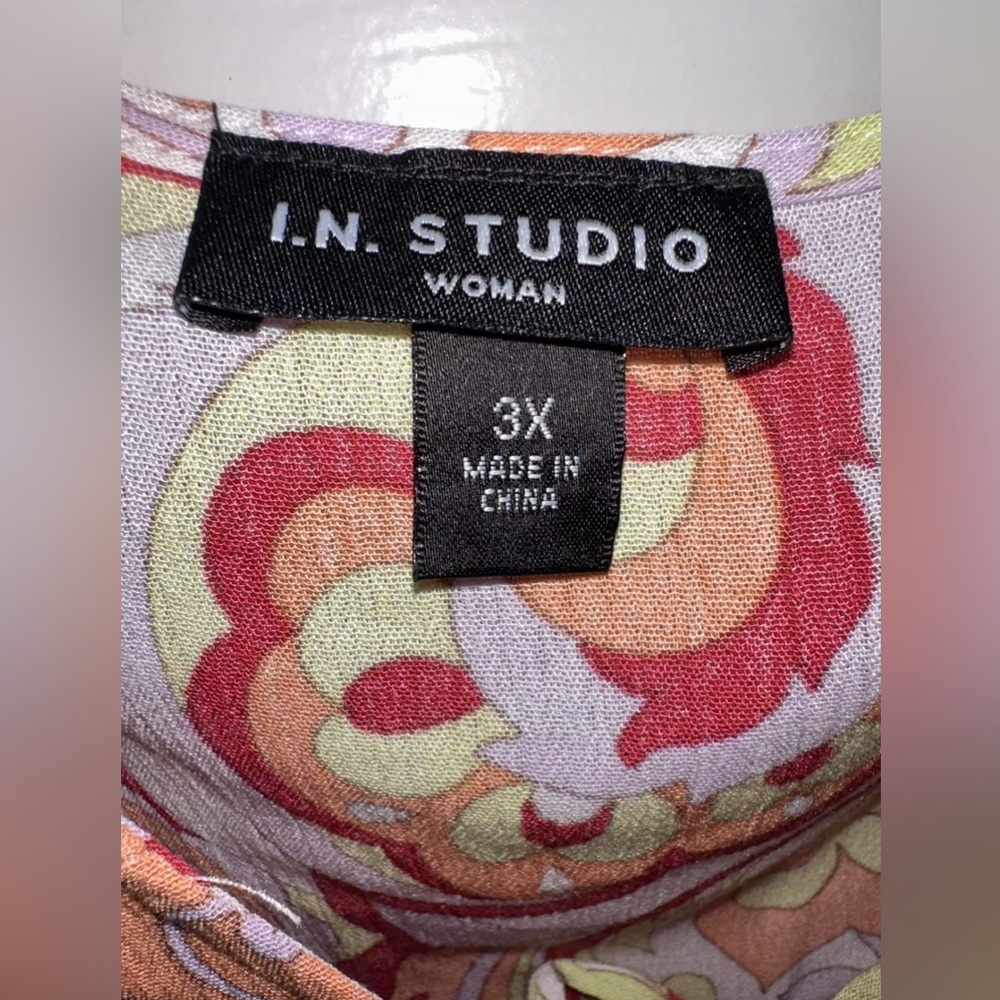 I.N. Studio Women's 3X Tunic Blouse Peasant Boho Floral Orange Multi NEW - Picture 4 of 9